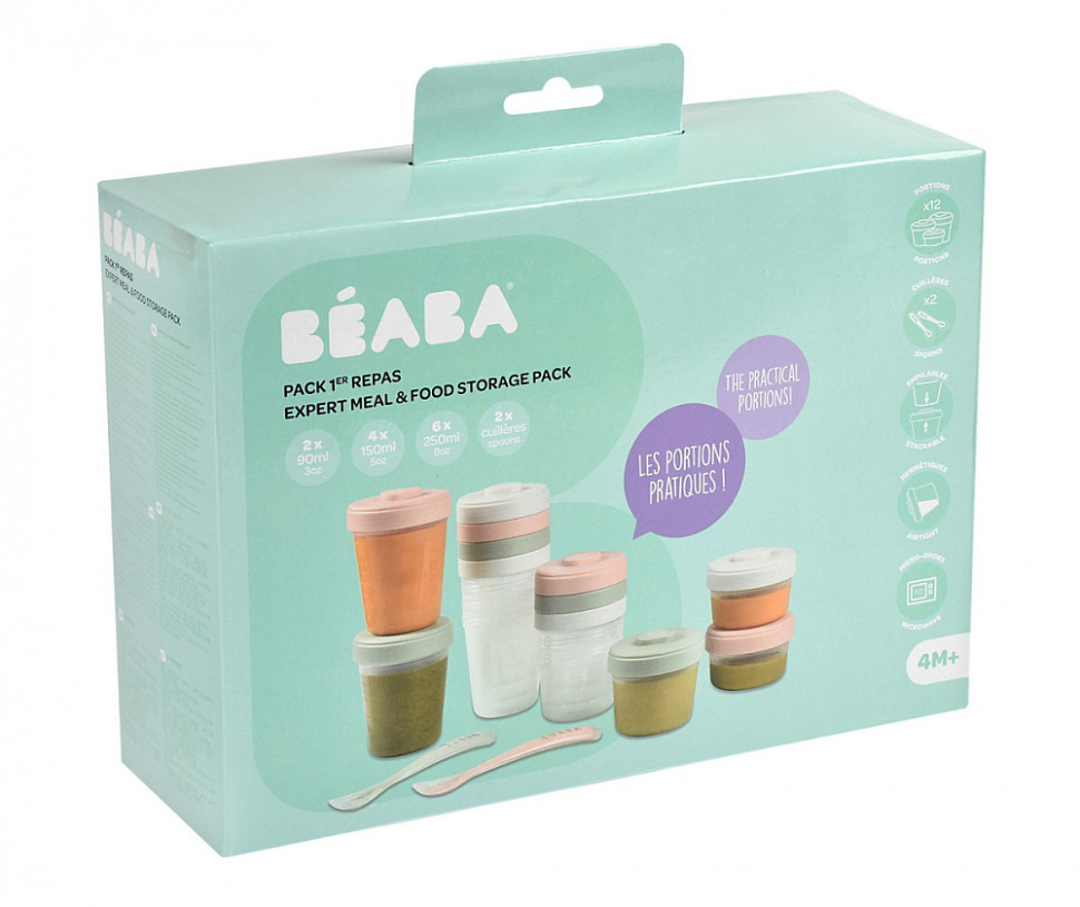 Набор Beaba из контейнеров 2x90 ml + 4x150ml + 6x250ml и двух ложек 913502 EUCALYPTUS