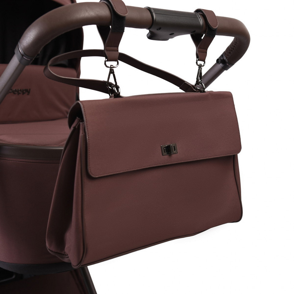 Детская коляска Peppy Monaco Plus 3 в 1 с автокреслом Rise Milk Burgundy (винный), рама коричневая