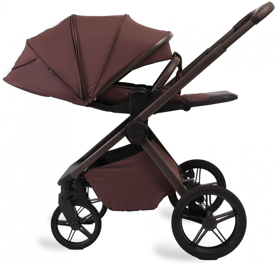 Детская коляска Peppy Monaco Plus 3 в 1 с автокреслом Rise Milk Burgundy (винный), рама коричневая