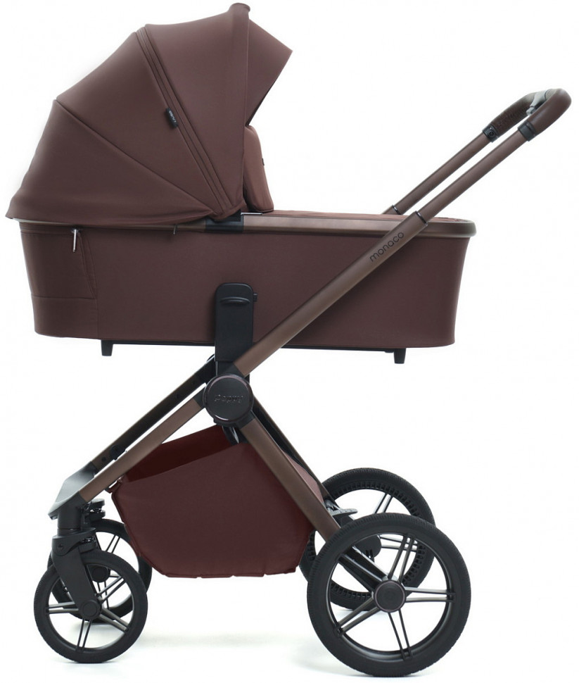Детская коляска Peppy Monaco Plus 3 в 1 с автокреслом Rise Milk Burgundy (винный), рама коричневая