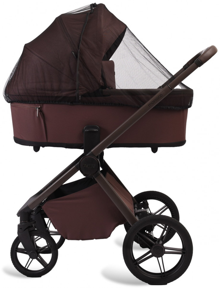 Детская коляска Peppy Monaco Plus 3 в 1 с автокреслом Verona Black Burgundy (винный), рама коричневая