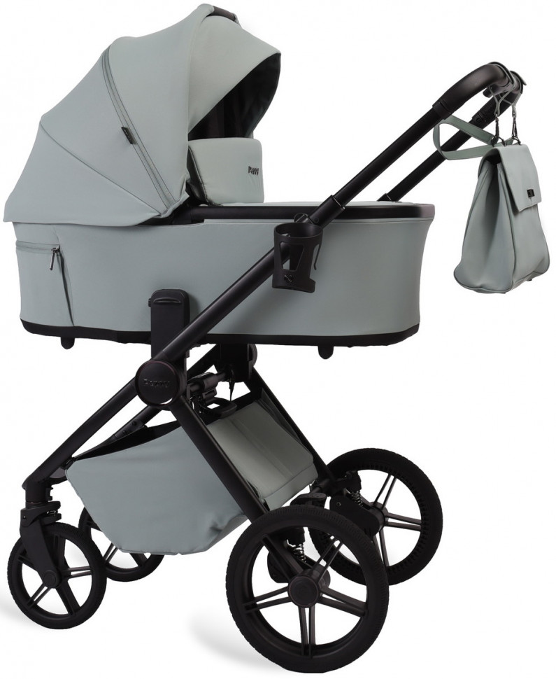 Детская коляска Peppy Monaco Plus 4 в 1 с автокреслом Verona Beige и базой Mint (мятный), рама черная