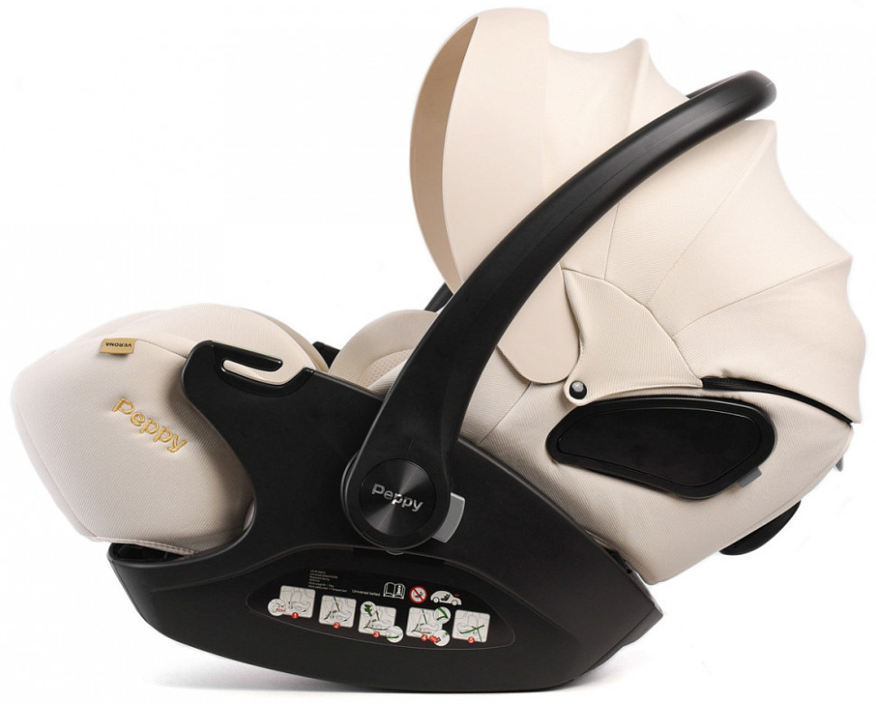 Детская коляска Peppy Monaco Plus 4 в 1 с автокреслом Verona Beige и базой Mint (мятный), рама черная