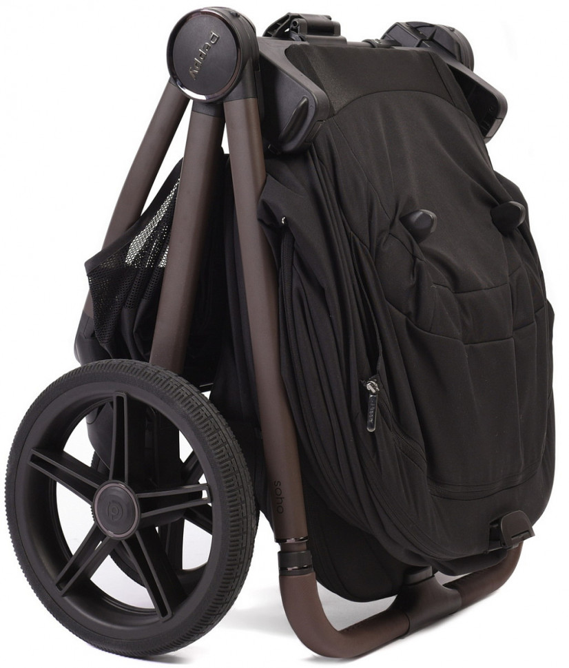 Детская коляска Peppy Soho 4 в 1 с автокреслом Verona Black и базой Black (черный) рама шоколад
