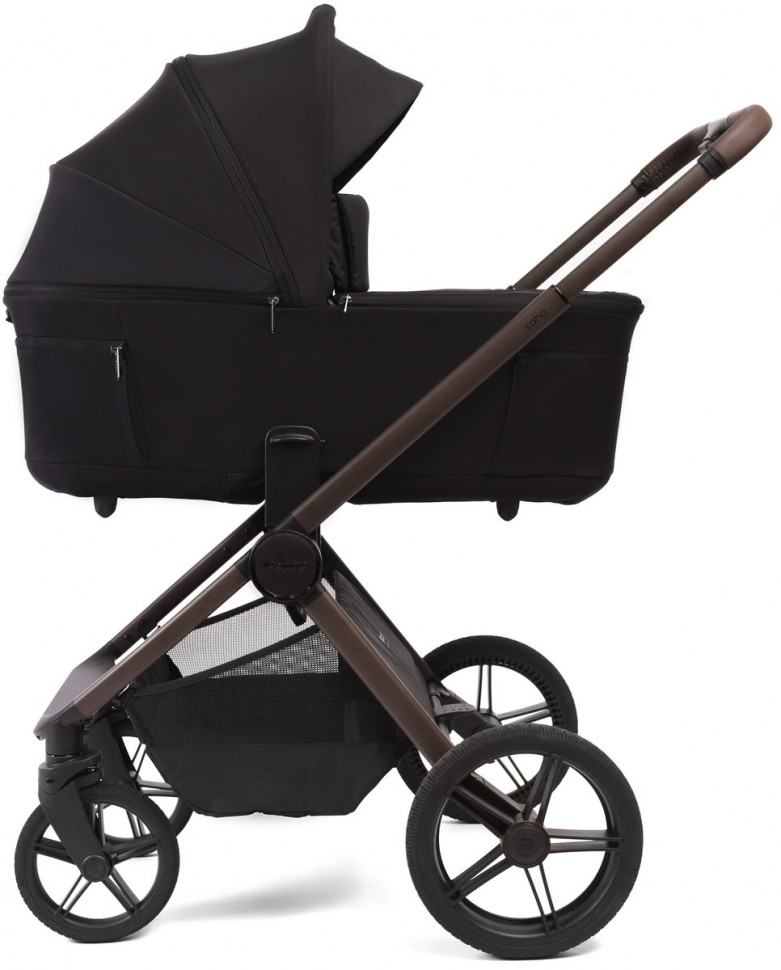 Детская коляска Peppy Soho 4 в 1 с автокреслом Verona Black и базой Black (черный) рама шоколад