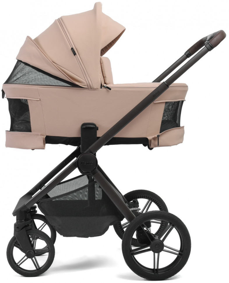 Детская коляска Peppy Soho 4 в 1 с автокреслом Verona Beige и базой Rose (пыльная роза), рама серо-бежевый