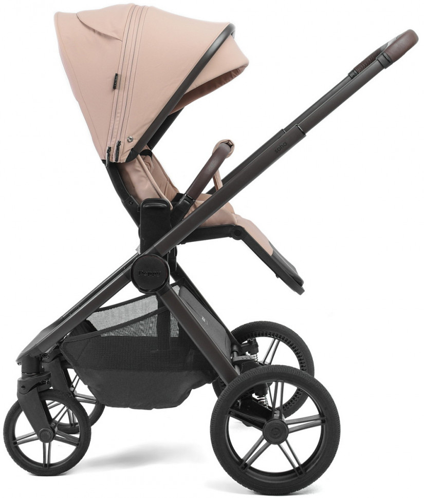 Детская коляска Peppy Soho 4 в 1 с автокреслом Verona Beige и базой Rose (пыльная роза), рама серо-бежевый