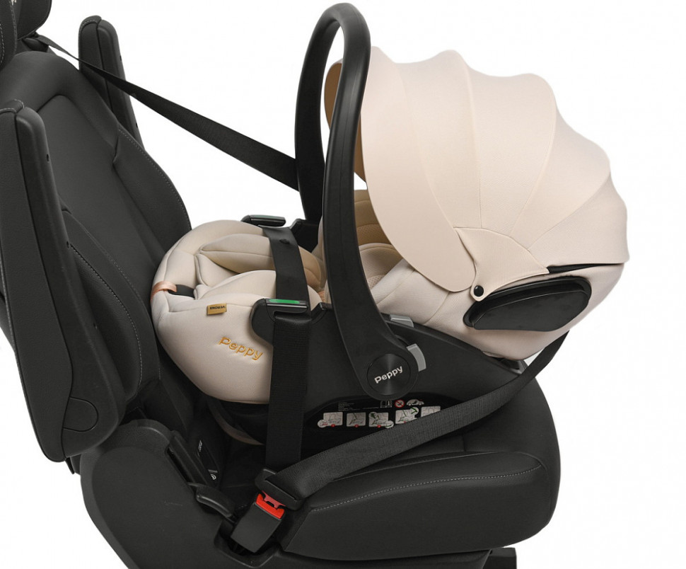 Детская коляска Peppy Soho 4 в 1 с автокреслом Verona Beige и базой Rose (пыльная роза), рама серо-бежевый
