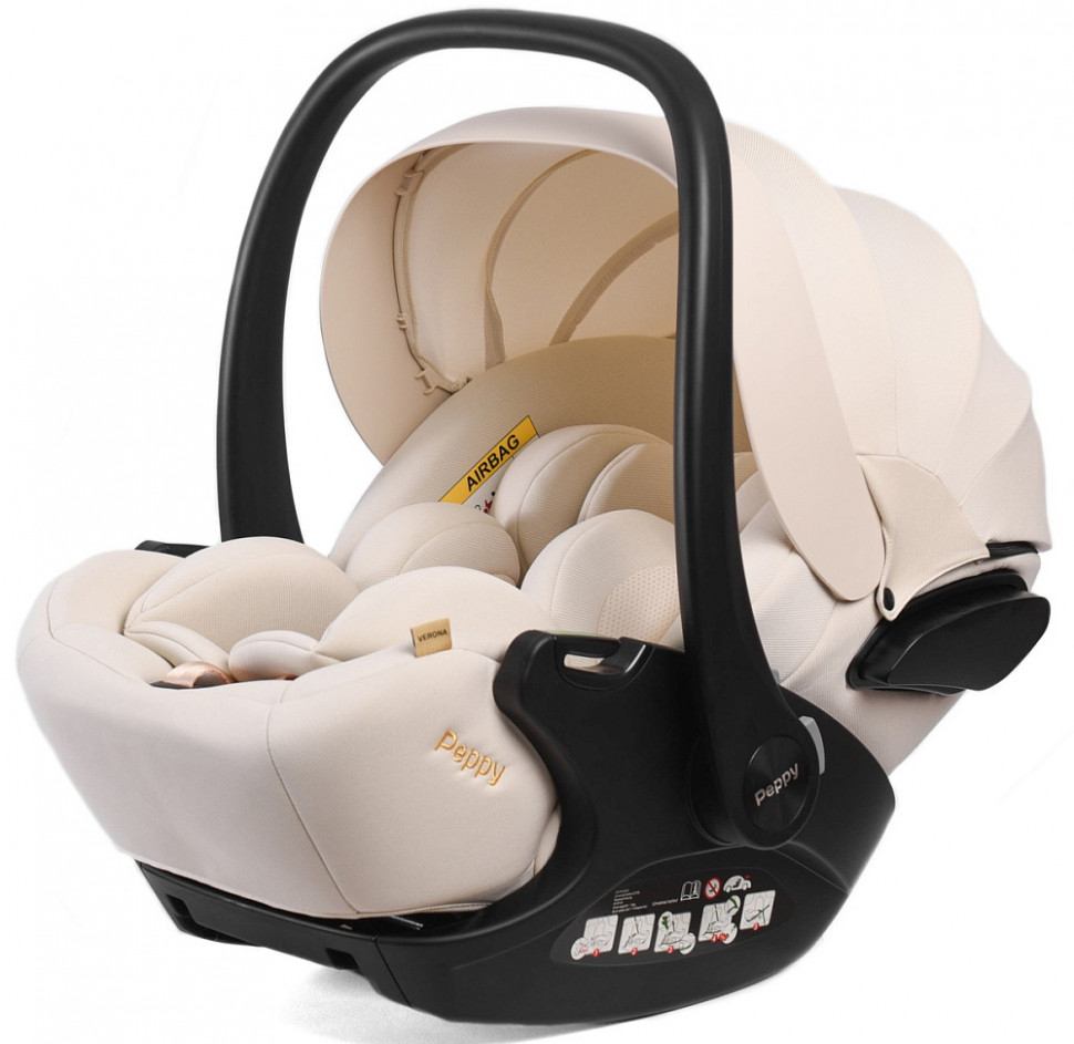 Детская коляска Peppy Soho 4 в 1 с автокреслом Verona Beige и базой Rose (пыльная роза), рама серо-бежевый