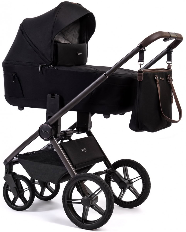 Детская коляска Peppy Monaco Thermo 3 в 1 с автокреслом Welldon Crown 2 Grey Black (черный), рама серо-коричневая