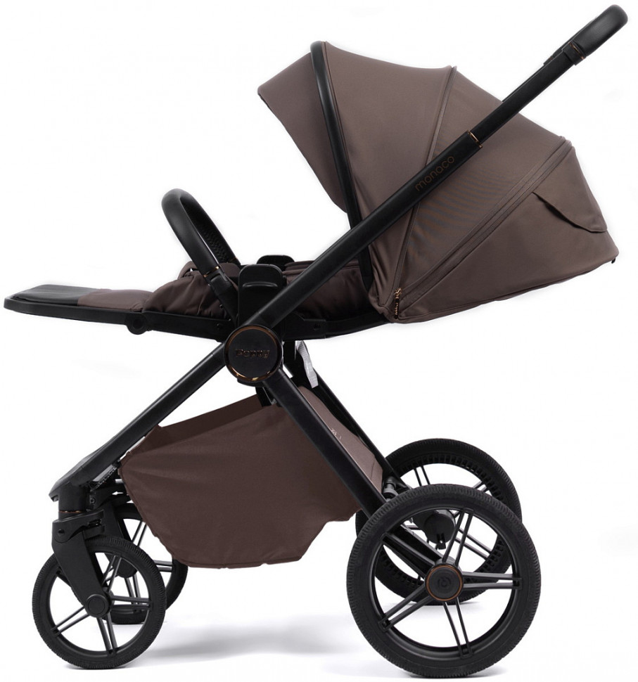 Детская коляска Peppy Monaco Plus 4 в 1 с автокреслом Verona Black и базой Brownie (коричневый), рама черная