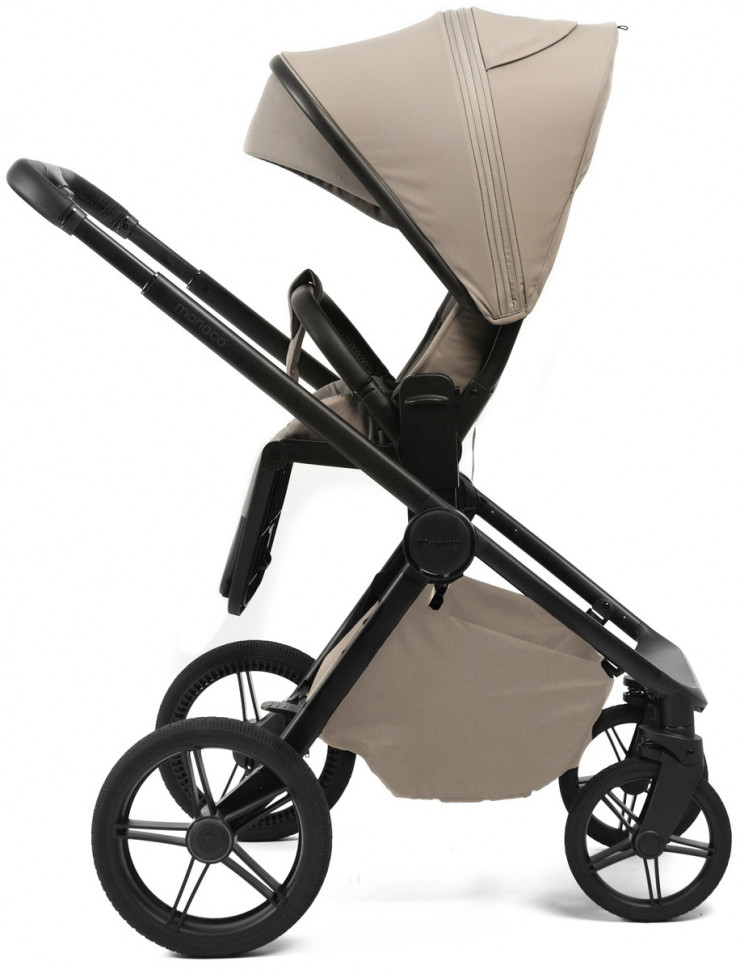 Детская коляска Peppy Monaco Plus 4 в 1 с автокреслом Jovikids Aria Black и базой Sandstone (песочный), рама черная
