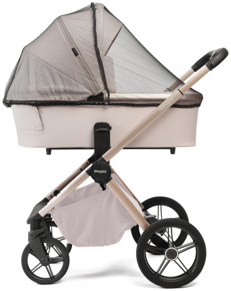 Детская коляска Peppy Monaco Plus 4 в 1 с автокреслом Verona Beige и базой Beige (бежевый), рама беж, шлифованный алюминий