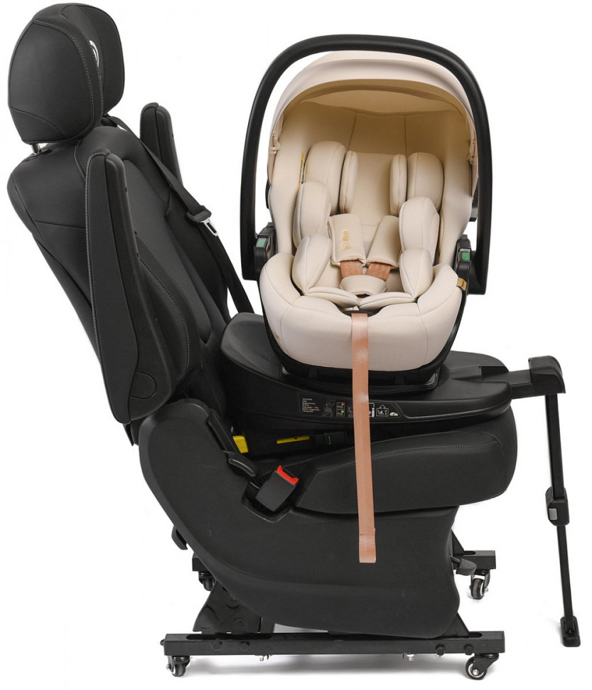 Детская коляска Peppy Monaco Plus 4 в 1 с автокреслом Verona Beige и базой Beige (бежевый), рама беж, шлифованный алюминий