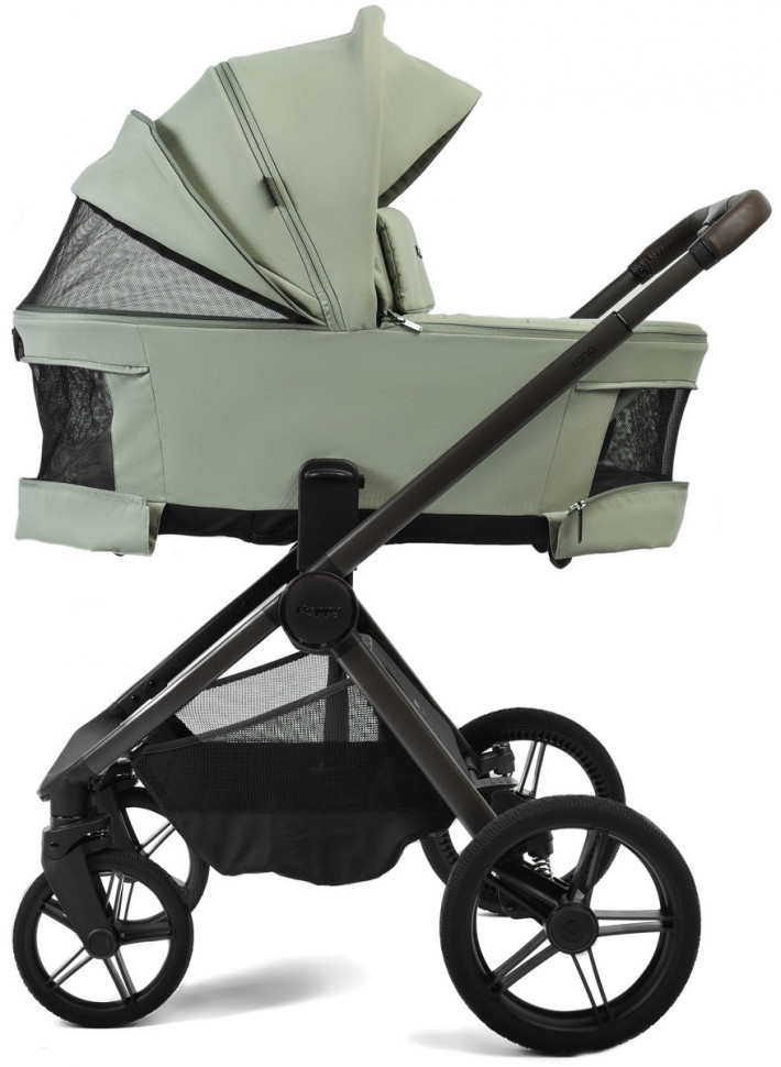 Детская коляска Peppy Soho 4 в 1 с автокреслом Jovikids Aria Black и базой Oregano (орегано), рама серо-бежевый