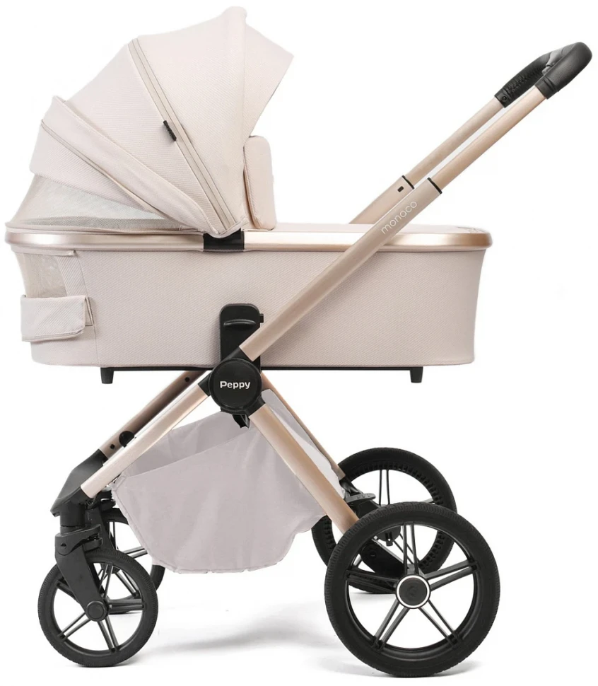 Детская коляска Peppy Monaco Plus 2 в 1 Beige (бежевый), рама беж, шлифованный алюминий