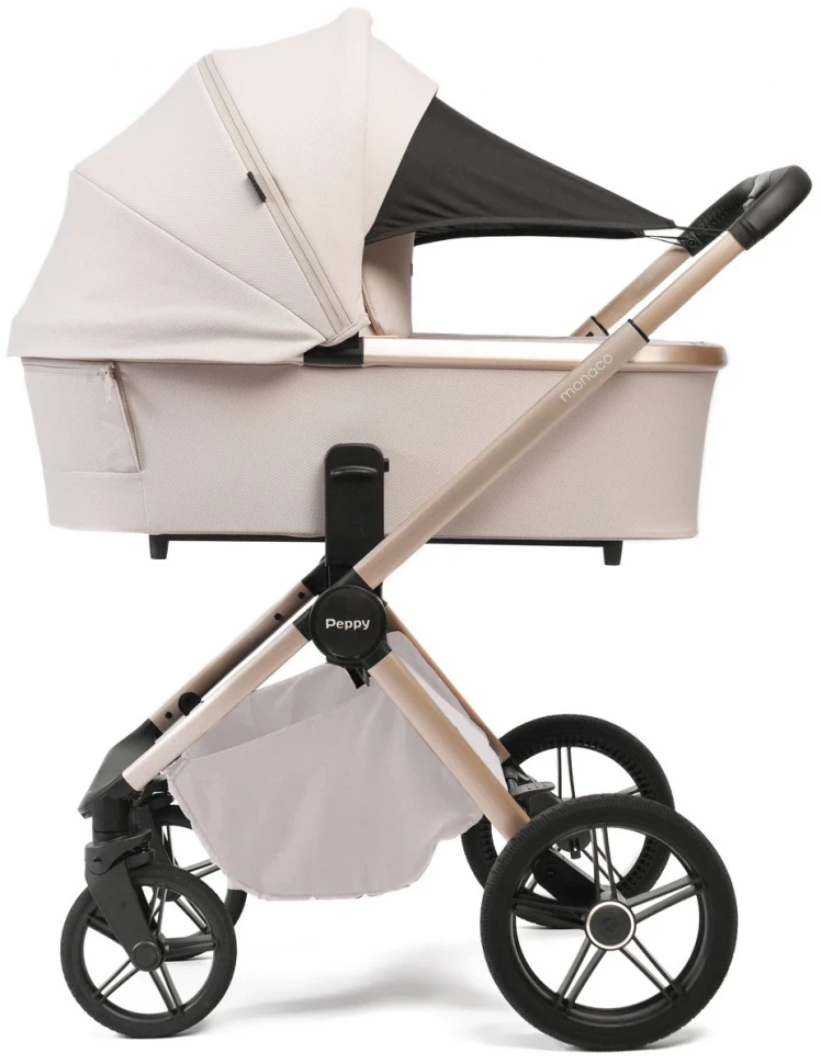 Детская коляска Peppy Monaco Plus 2 в 1 Beige (бежевый), рама беж, шлифованный алюминий