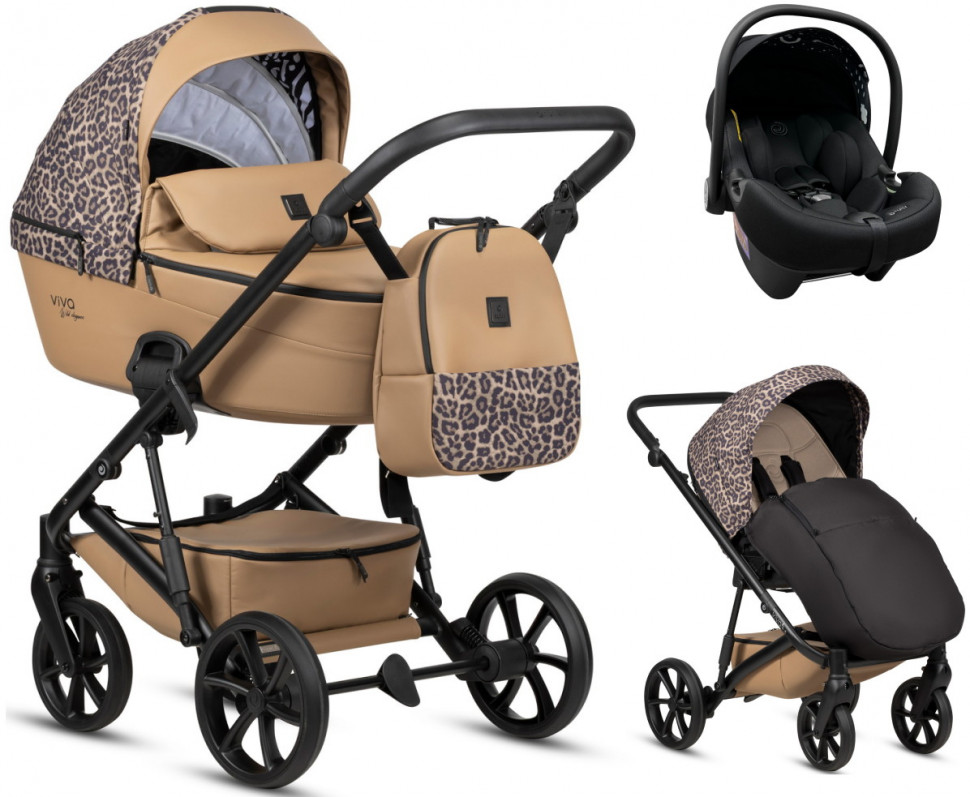 Детская коляска Tutis Viva 6 Plus Wild Elegance 3 в 1 с автокреслом Elo Lux EduSky Black Savannah Brown