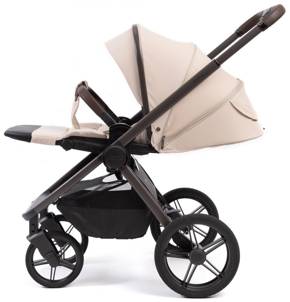 Детская коляска Peppy Monaco Thermo 3 в 1 с автокреслом Verona Brown Beige (молочный), рама серо-коричневая