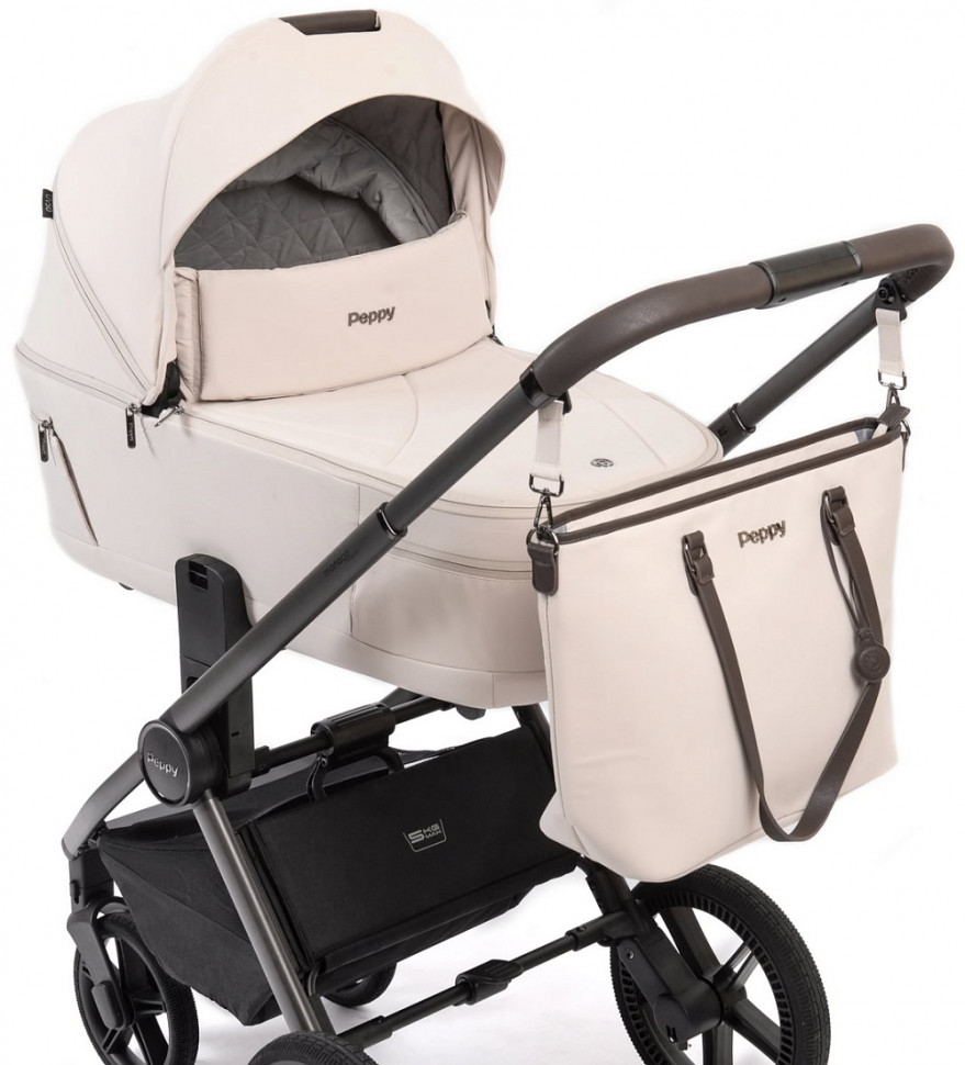 Детская коляска Peppy Monaco Thermo 3 в 1 с автокреслом Verona Brown Beige (молочный), рама серо-коричневая