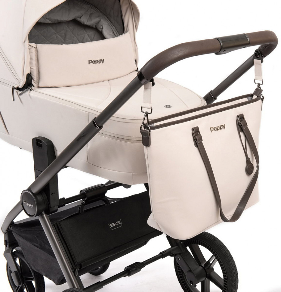 Детская коляска Peppy Monaco Thermo 3 в 1 с автокреслом Verona Brown Beige (молочный), рама серо-коричневая