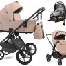 Детская коляска Peppy Soho 4 в 1 с автокреслом Welldon Crown 2 Grey и базой Rose (пыльная роза), рама серо-бежевый