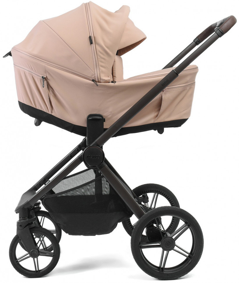 Детская коляска Peppy Soho 4 в 1 с автокреслом Welldon Crown 2 Grey и базой Rose (пыльная роза), рама серо-бежевый