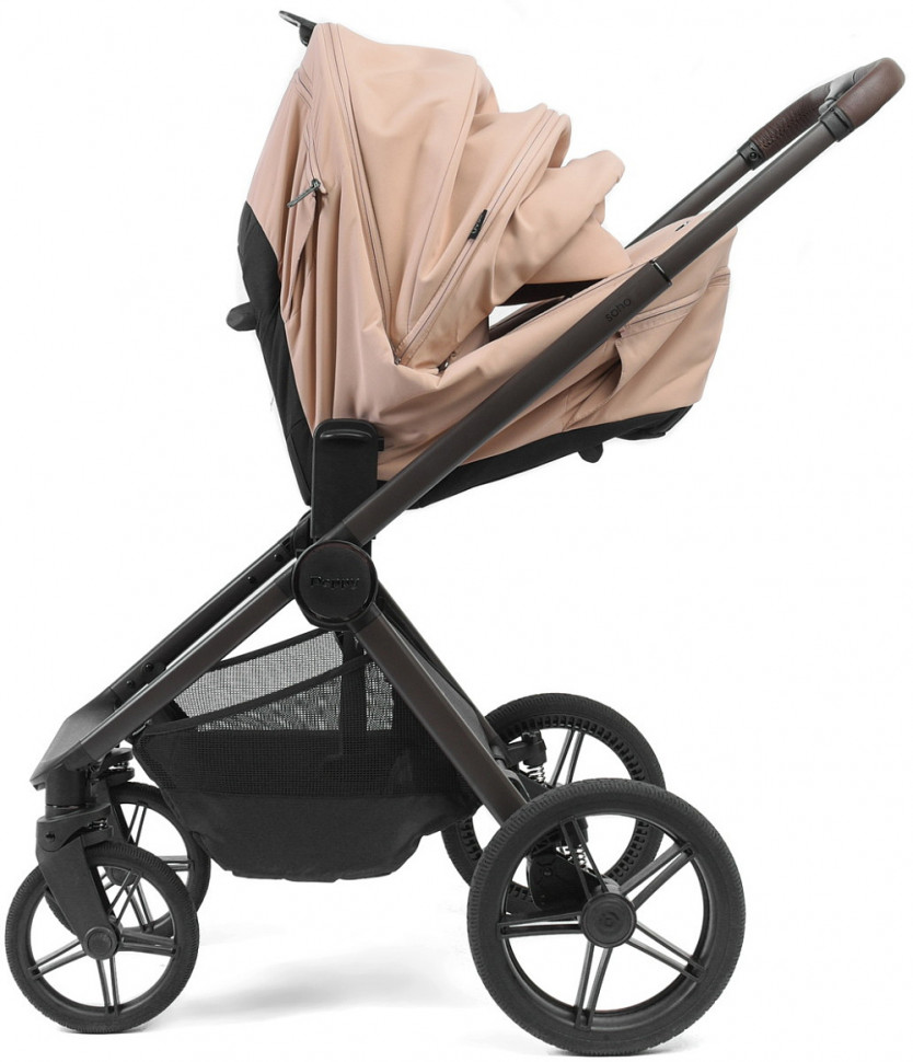 Детская коляска Peppy Soho 4 в 1 с автокреслом Welldon Crown 2 Grey и базой Rose (пыльная роза), рама серо-бежевый