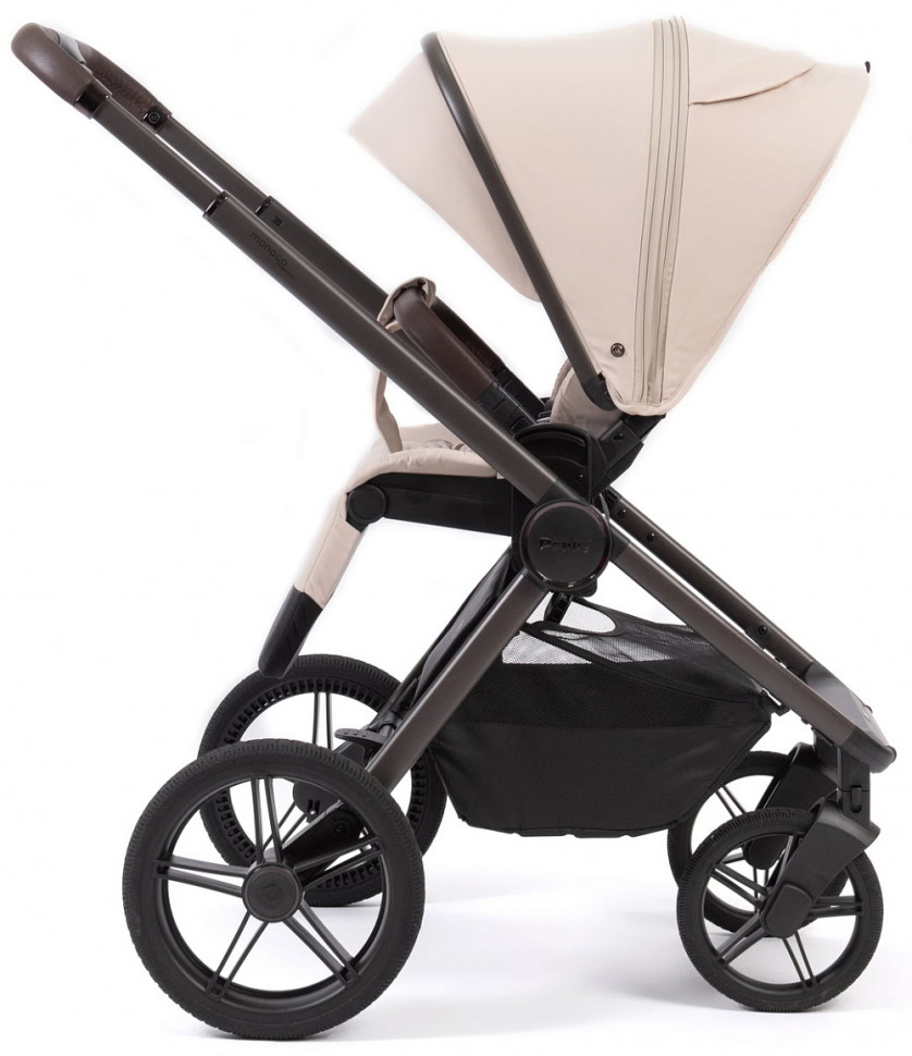 Детская коляска Peppy Monaco Thermo 4 в 1 с автокреслом Welldon Crown 2 Beige и базой Beige (молочный), рама серо-коричневая