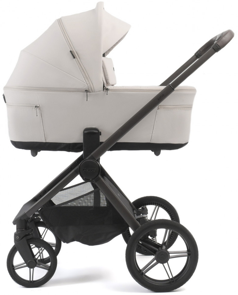 Детская коляска Peppy Soho 4 в 1 с автокреслом Welldon Crown 2 Grey и базой Taupe (бежевый), рама серо-бежевый