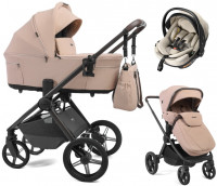 Детская коляска Peppy Soho 3 в 1 с автокреслом Welldon Crown 2 Beige Rose (пыльная роза), рама серо-бежевый