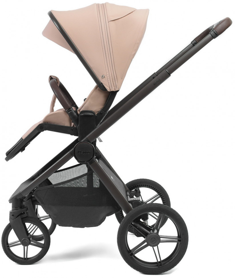 Детская коляска Peppy Soho 3 в 1 с автокреслом Welldon Crown 2 Beige Rose (пыльная роза), рама серо-бежевый