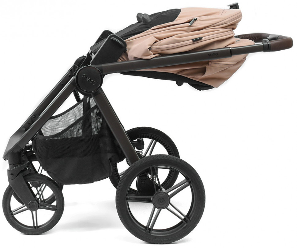 Детская коляска Peppy Soho 3 в 1 с автокреслом Welldon Crown 2 Beige Rose (пыльная роза), рама серо-бежевый