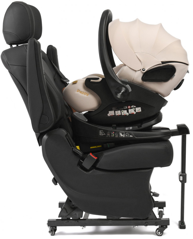 Детская коляска Peppy Monaco Plus 4 в 1 с автокреслом Verona Beige и базой Burgundy (винный), рама коричневая