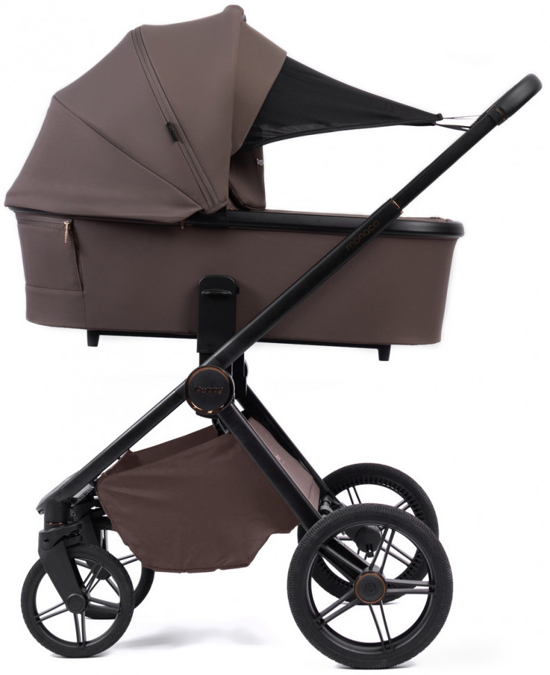 Детская коляска Peppy Monaco Plus 3 в 1 с автокреслом Rise Black Brownie (коричневый), рама черная