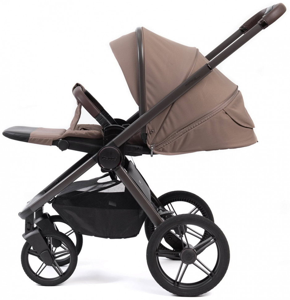 Детская коляска Peppy Monaco Thermo 4 в 1 с автокреслом Verona Brown и базой Mocca (кофе), рама серо-коричневая