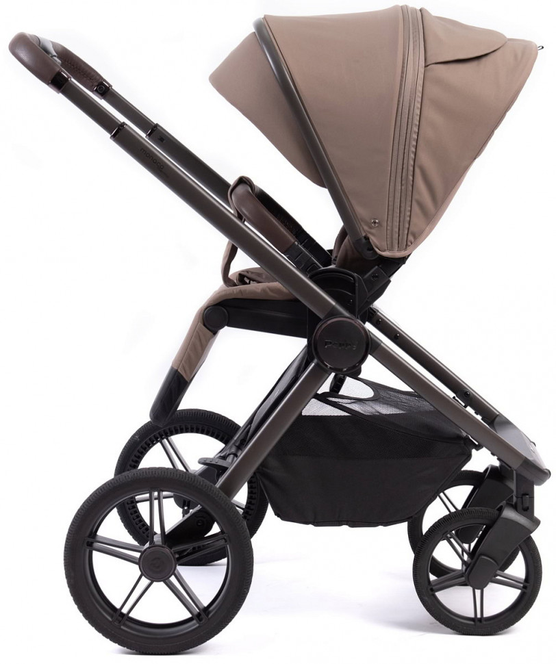 Детская коляска Peppy Monaco Thermo 4 в 1 с автокреслом Verona Brown и базой Mocca (кофе), рама серо-коричневая