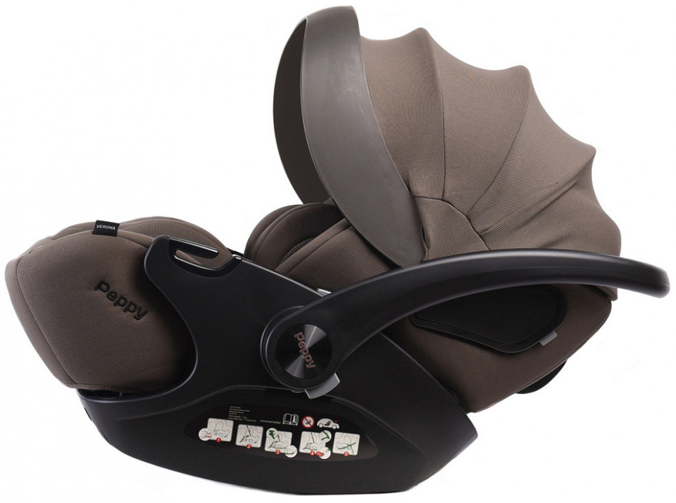 Детская коляска Peppy Monaco Thermo 4 в 1 с автокреслом Verona Brown и базой Mocca (кофе), рама серо-коричневая