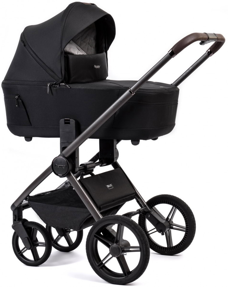 Детская коляска Peppy Monaco Thermo 3 в 1 с автокреслом Welldon Crown 2 Beige Black (черный), рама серо-коричневая