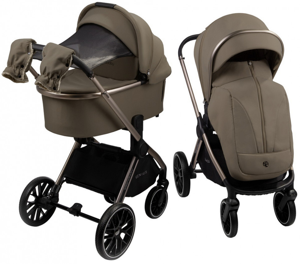 Детская коляска AmaroBaby Genius 4 в 1 с автокреслом Rant Miro Graphite и базой коричневый