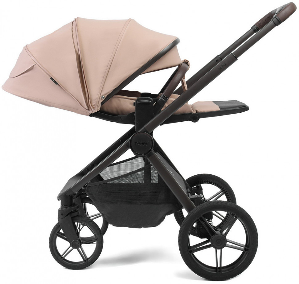 Детская коляска Peppy Soho 3 в 1 с автокреслом Rise Milk Rose (пыльная роза), рама серо-бежевый