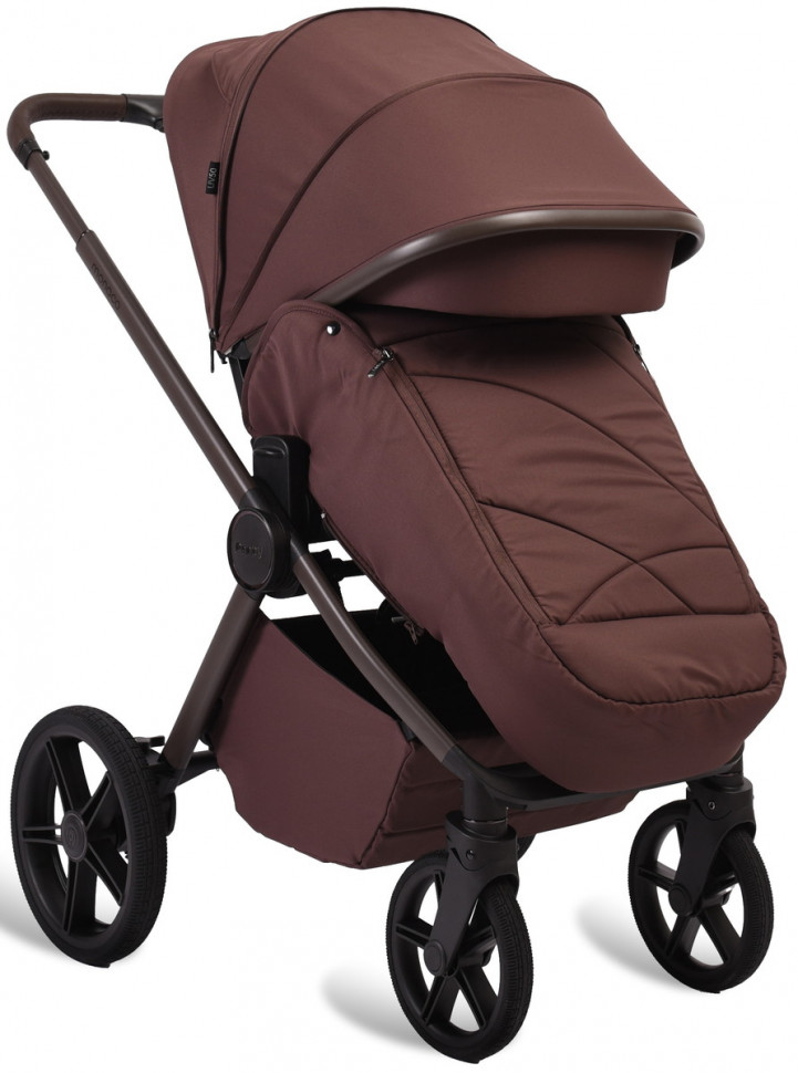 Детская коляска Peppy Monaco Plus 4 в 1 с автокреслом Verona Brown и базой Burgundy (винный), рама коричневая