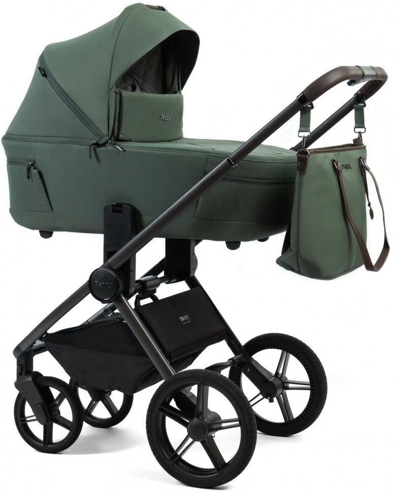 Детская коляска Peppy Monaco Thermo 3 в 1 с автокреслом Verona Black Green (зеленый), рама серо-коричневая
