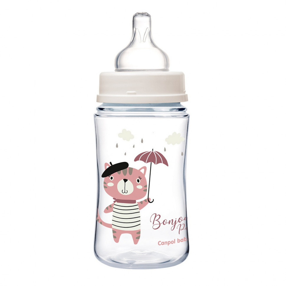 Бутылочка для кормления Canpol Babies Bonjour Paris c широким горлом 240 мл, 3м+ 35/232 розовый