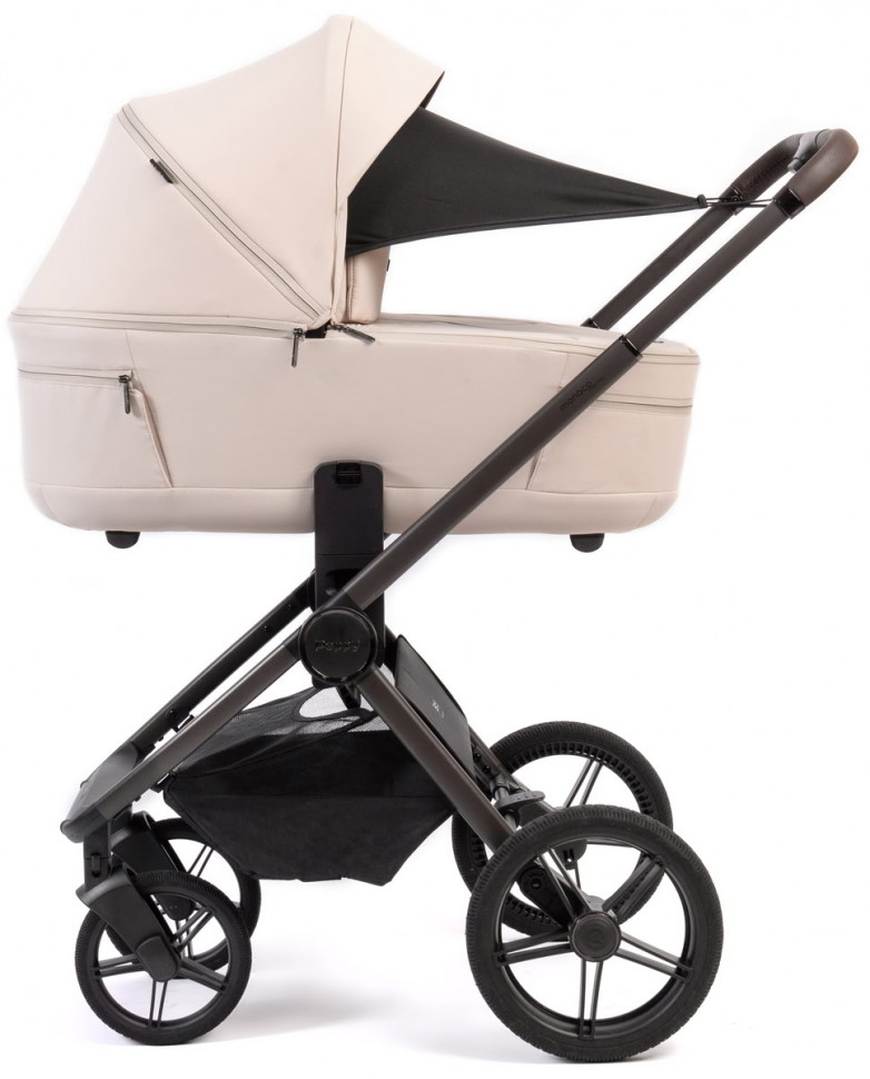 Детская коляска Peppy Monaco Thermo 3 в 1 с автокреслом Welldon Crown 2 Beige Beige (молочный), рама серо-коричневая