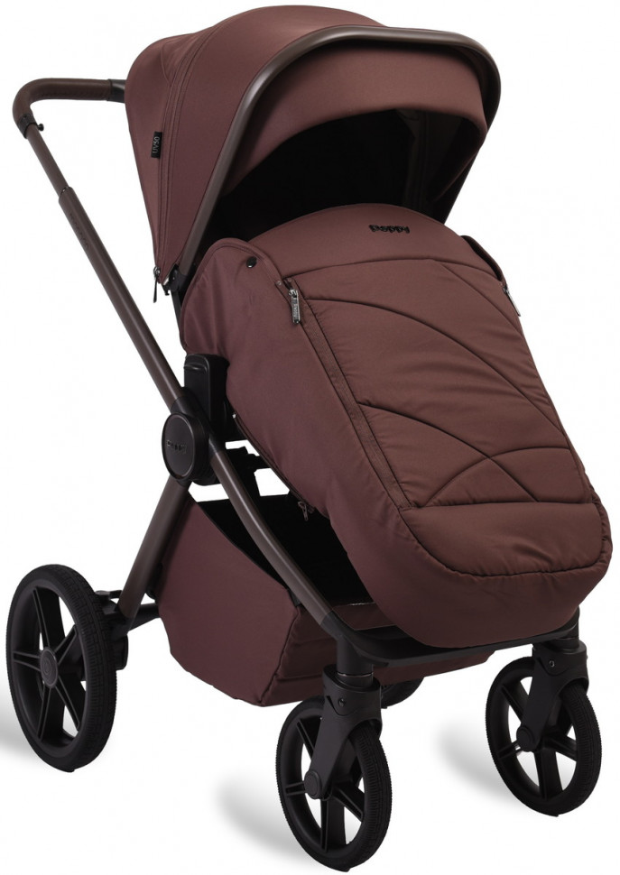 Детская коляска Peppy Monaco Plus 4 в 1 с автокреслом Welldon Crown 2 Grey и базой Burgundy (винный), рама коричневая