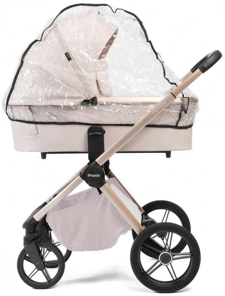 Детская коляска Peppy Monaco Plus 3 в 1 с автокреслом Rise Milk Beige (бежевый), рама беж, шлифованный алюминий