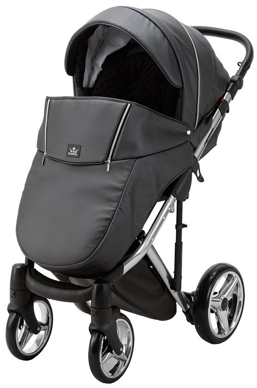 Детская коляска Adamex Chantal Special Edition Deluxe 3 в 1 С114 (ЧЕРН.ПЕРЛ.КОЖА+ХРОМ РАМА)