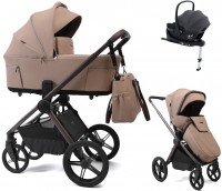 Детская коляска Peppy Soho 4 в 1 с автокреслом Jovikids Aria Black и базой Sand (песочный) рама шоколад