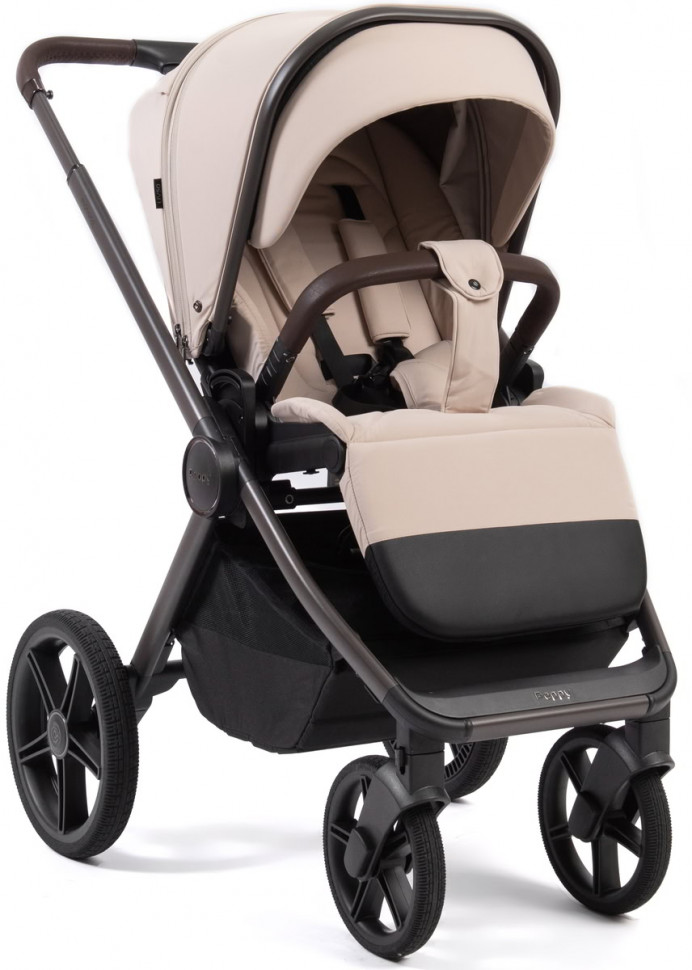 Детская коляска Peppy Monaco Thermo 4 в 1 с автокреслом Jet Beige и базой Beige (молочный), рама серо-коричневая